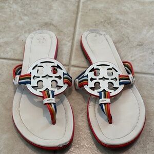 Tory Burch White & Multicolor Sandals thongs shoes size 7 mignon millers 💕